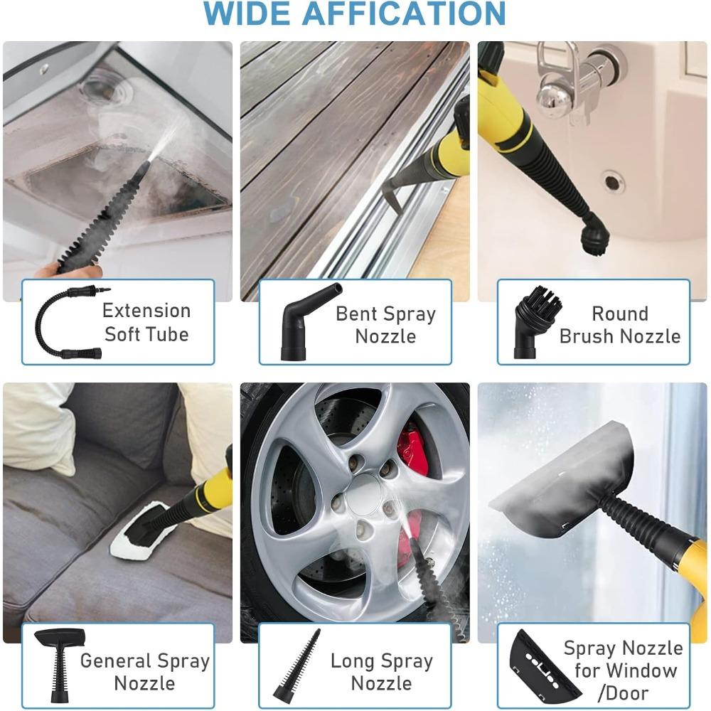 Pulitore a Vapore Portatile, Macchina Multifunzione per Pulizia a Vapore ad Alta Temperatura Pressurizzata da 1050W con 9 Pezzi di Accessori, 110V (Giallo1)
