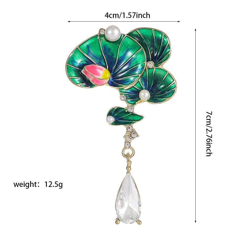 New minimalist retro beautiful lotus brooch for women, water droplet enamel flower leaf party office brooch gift