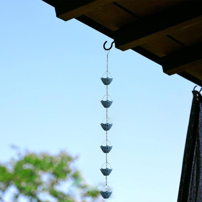 Catena per la pioggia in metallo Fiori vintage Raccoglitori di pioggia per grondaie esterne Grondaie Drenaggio sottotetti Resistente alla ruggine Decorazioni da giardino