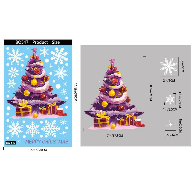 2/3/5PCS Christmas Electrostatic Window Clings Decor Set - Snowman Snowflake Tree Stickers For Glass Door Shop Display