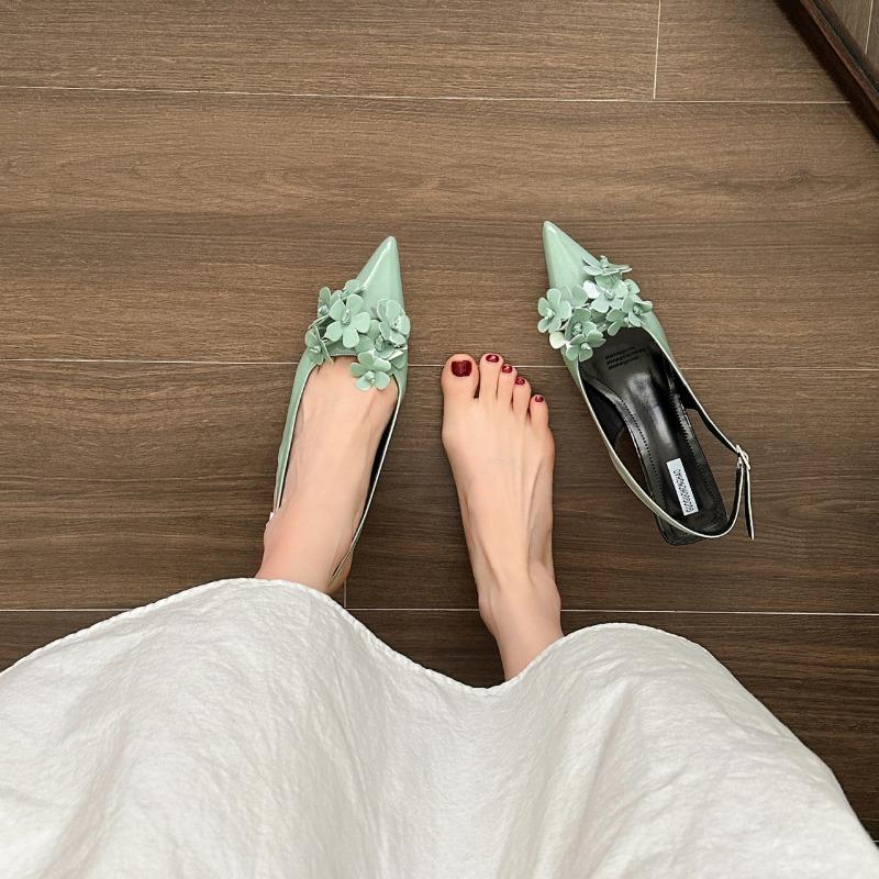Fashion Women Brand Design Thin Heeled Pumps Flower Print High Heels Sandals for Woman Slip on Pointed Toe Party Shoes  Women 35
