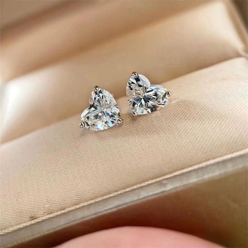 925 Sterling Silver Shiny Zirconia Heart Earrings for Women Exquisite Party Wedding Jewelry Accessories