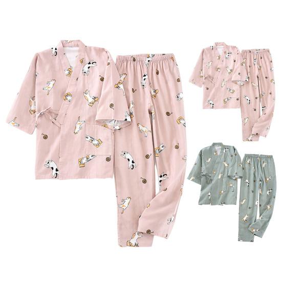 2Pcs/Set Pocket Pajama Set V-Neck Popular Japanese Style Kimono Pajamas
