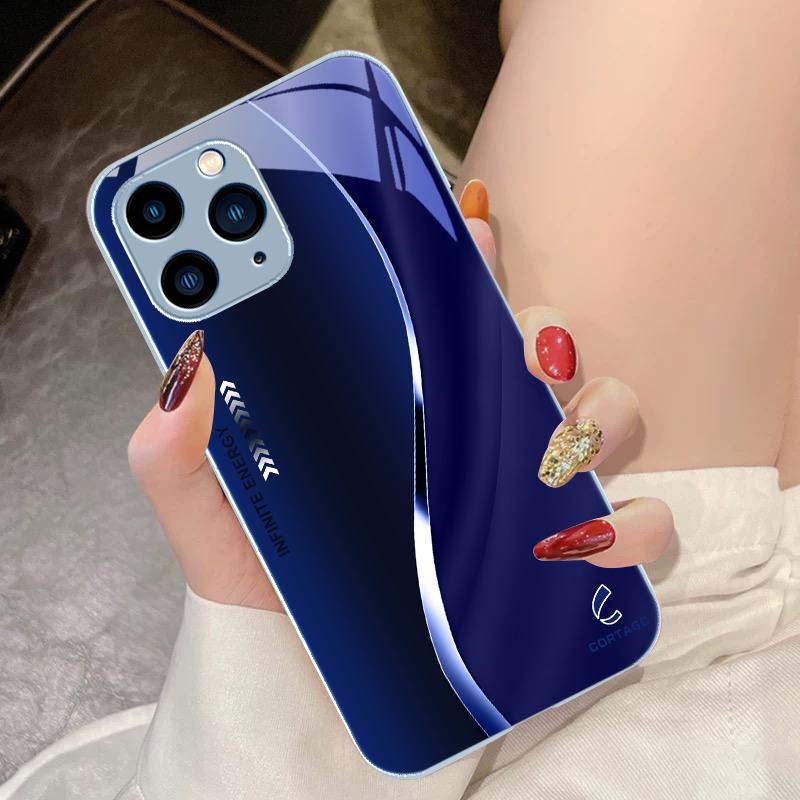 Black Tempered Glass Phone Case For IPhone 15 Pro 14 13 12 Mini 11 XS Max XR 7 8 Plu SE 2020 2022 Liulian Texture Sapphire Blue
