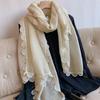 Early autumn fresh and elegant crochet lace cotton and linen thin scarf women's fashion outer shawl spring and summer decorative long silk scarf