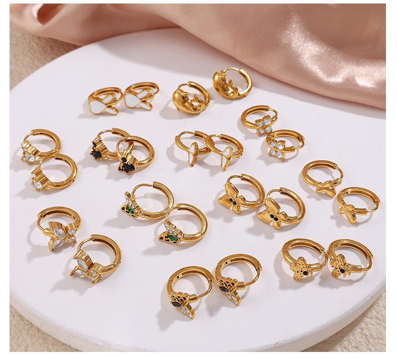 INS Style 18K Gold-Plated French Zirconia Earrings: Butterfly & Rabbit Design for Women - Lightweight, Colorfast, High-End Feel