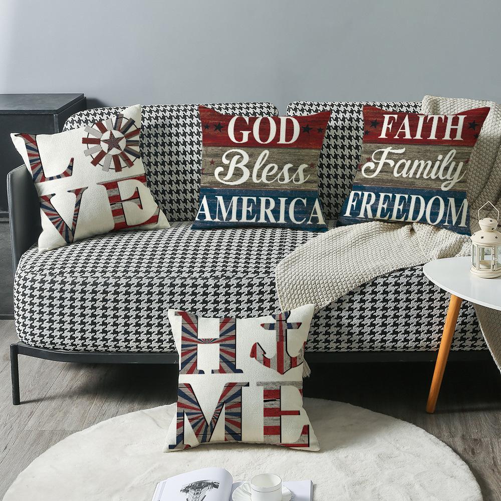 New Independence Day Pillow Text Printed Cushion Cushion Linen Pillow Case Home Decoration