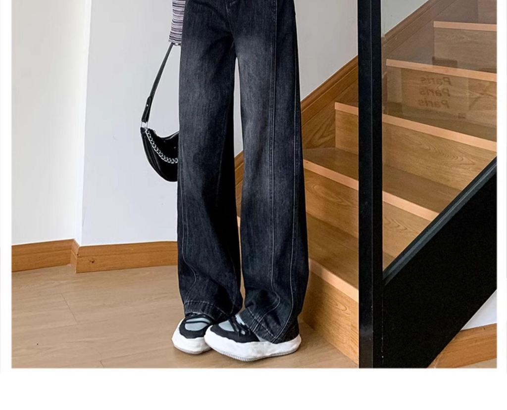 2024 Women's Plus Size Fleece-Lined Wide Leg Jeans - Winter Style, Loose Fit, Narrow Straight Floor-Length Pants