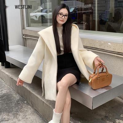 Xiyu Damen Kurzmantel aus weißer Wollmischung