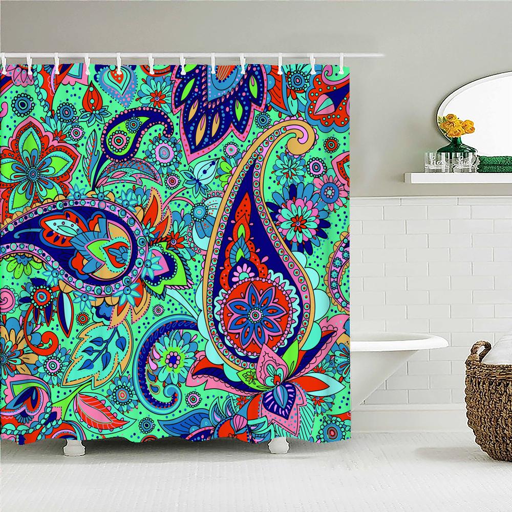 3D Indian Bohemia Print Shower Curtain With Hooks Nordic Style Bohemian Style Mandala Waterproof Fabric Home Bathroom Curtains