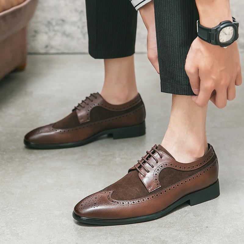 Fashion Spring Autumn New Men's Genuine Leather Shoes Brogue Shoes Party Dress Shoes Office Business Shoes Men's Pointed Leather Shoes
