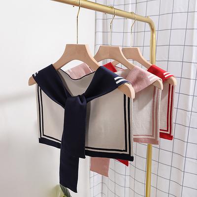 Korean College Navy Stripe Wool Knit Shoulder Cape Knotted Warm Shawl Summer Air Conditioned Room Protect Neck Woman'S Scarf