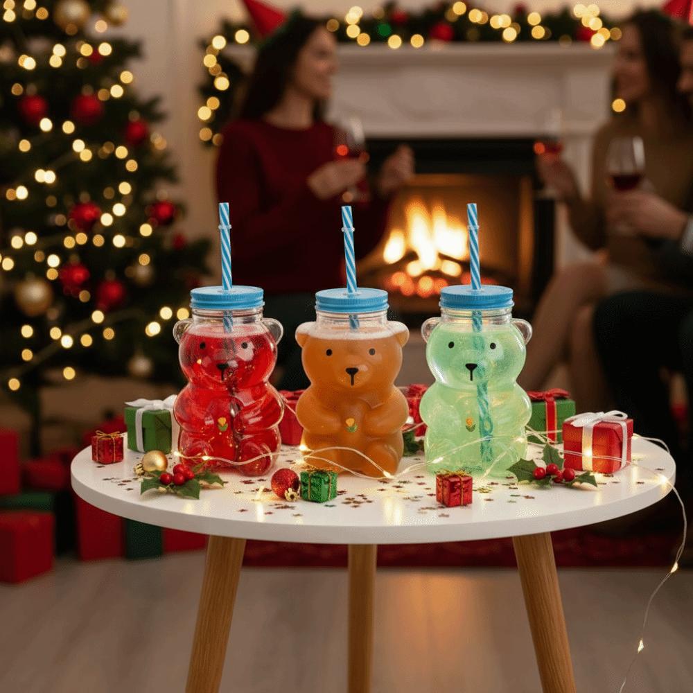 Cartoon-Bär Kunststoffbecher Transparente Große Kapazität Bären-Wasserflasche mit Deckel Trinkbecher