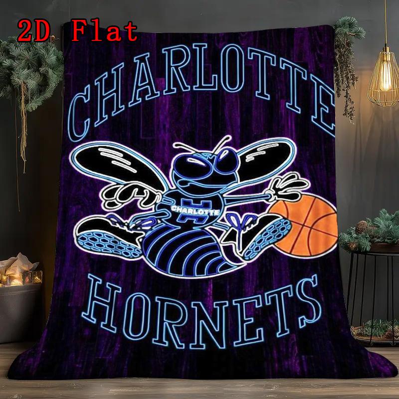 Hornets Basketball Team 2D Flat Pattern Flannel Blanket High quality All Seasons Warmth and Comfort Perfect for Christmas Gifts.NMT0928354