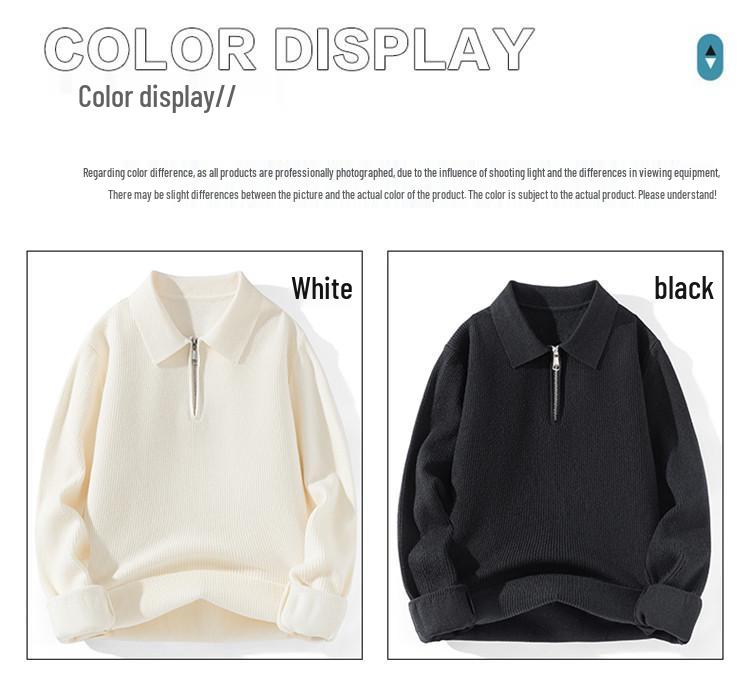 Men's Korean Style Slim Lapel Knit Pullover - Autumn/Winter Warm Base Layer for All Ages