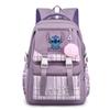 Cute Girl Backpack For School With Stitch Print And Checkered Patchwork Design For Middle School Students