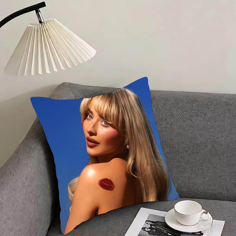 Singer Sabrina Carpenters Cushion Cover Reversible Plush Pillow Cover – For Car, Sofa, Bedroom, Perfect As A Gift.