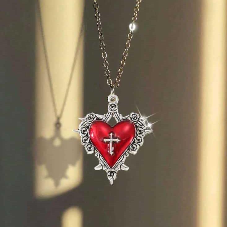 Gothic Heart Shape Necklace With Cross Pendant For Men Women In Vintage Style