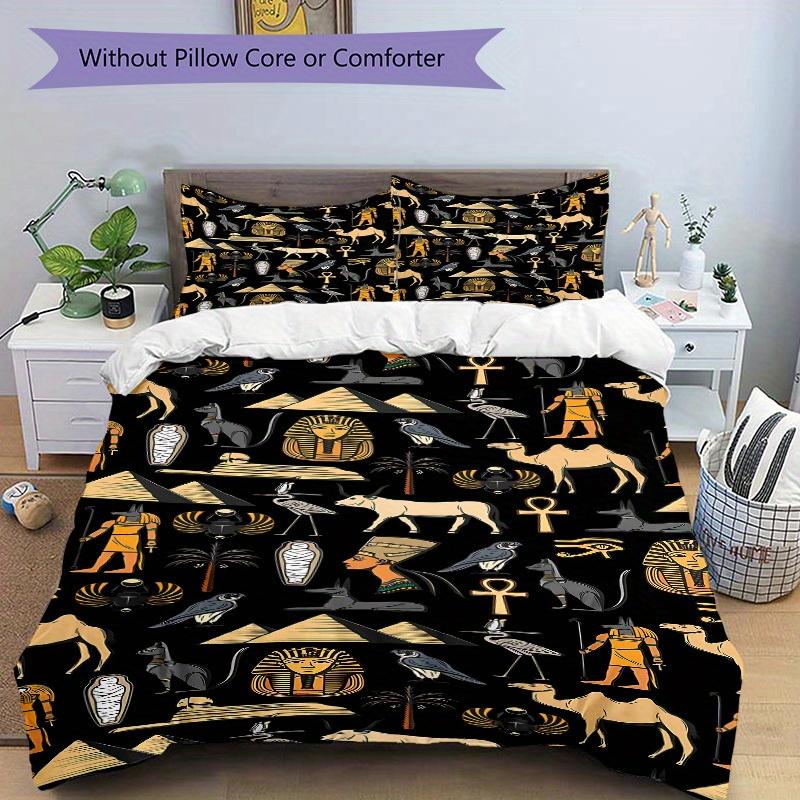3pcs Egyptian Symbols Soft and Comfortable Breathability, Bedding Set, Machine Washable, Suitable for All Seasons, Applicable To Bedroom or