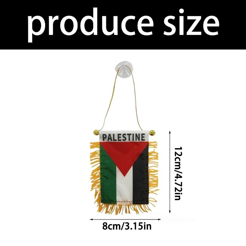 Suction Cup Palestine Glass Flag Pennant, Double Sided Smooth Fabric Decoration With Gold Fringe for Car Glass or Indoor Display Ready
