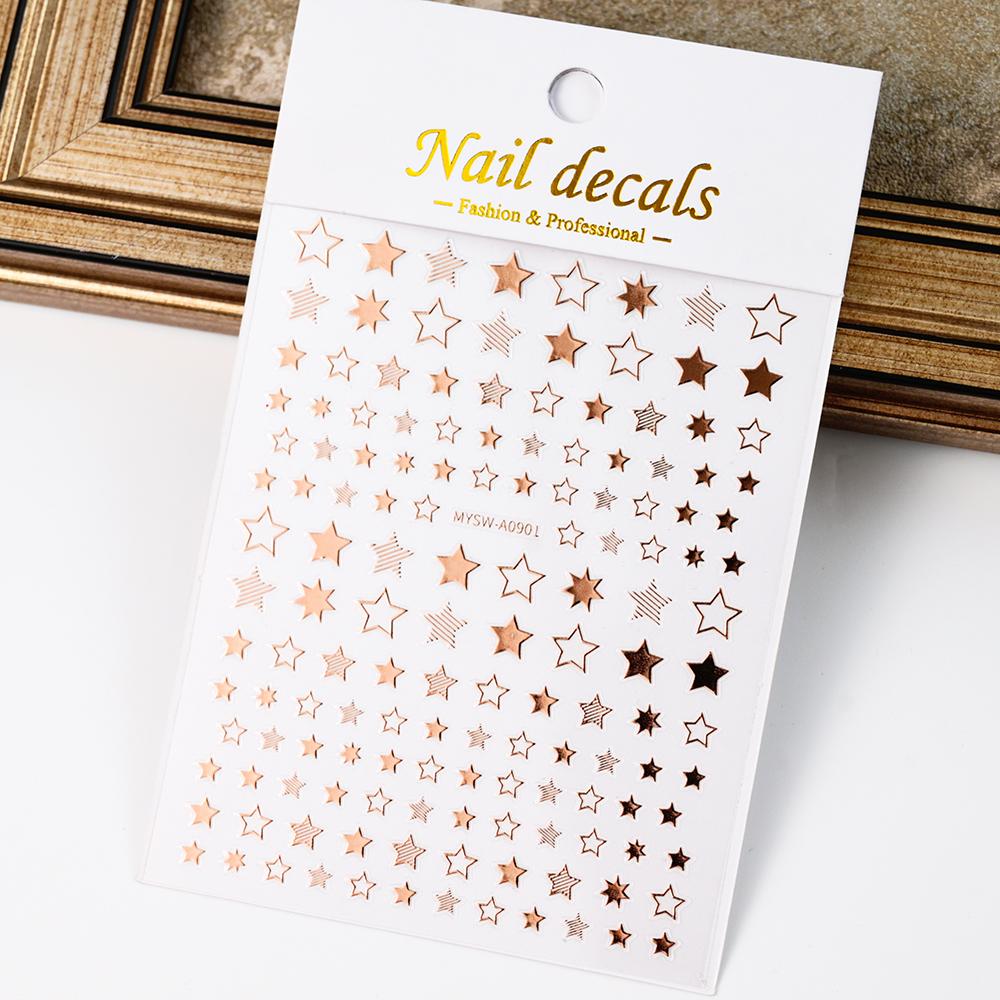 Black White Star 3D Nail Art Sticker Y2K Pentagram Self-Adhesive Decals Laser Shiny Glitters Starlight Manicure Ornaments Slider