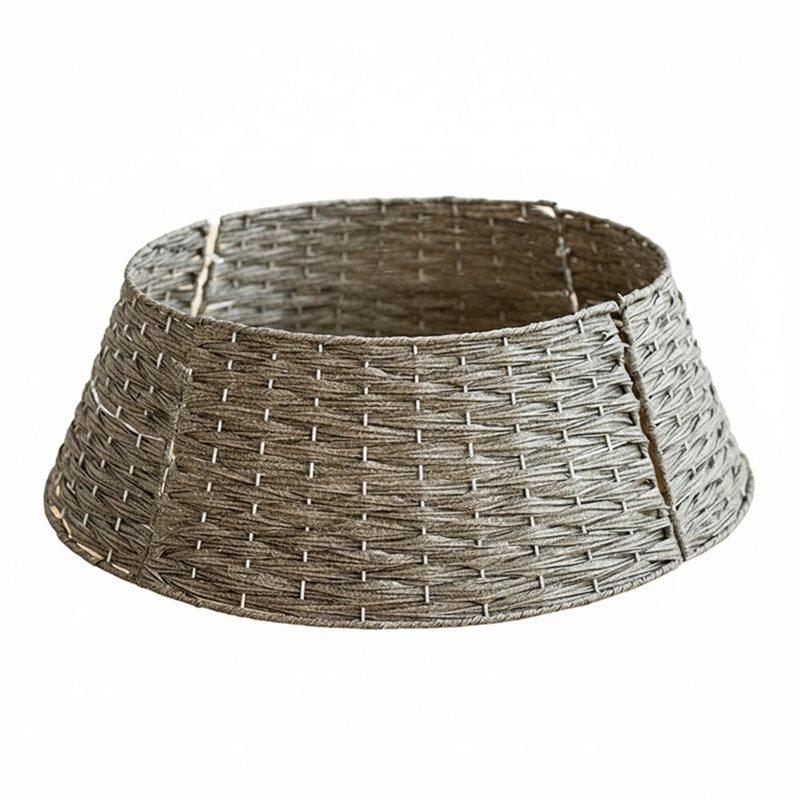 ABKY-Xmas Trees Foot Decor Christmas Tree Skirt Retro Round Basket Collar For Home Festival Party Background Decoration