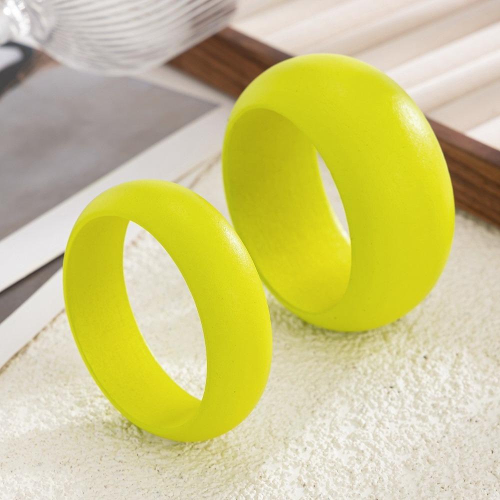 Geometric Exaggerate Bangles Fluorescent Green Wood Hand Ring Fashion Chunky Bracelets Women  Women