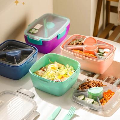 Dwuwarstwowy piknikowy lunch box z przegródkami Bento Box z uchwytem do przenoszenia naczyń Wielokrotnego użytku pojemniki do przechowywania żywności