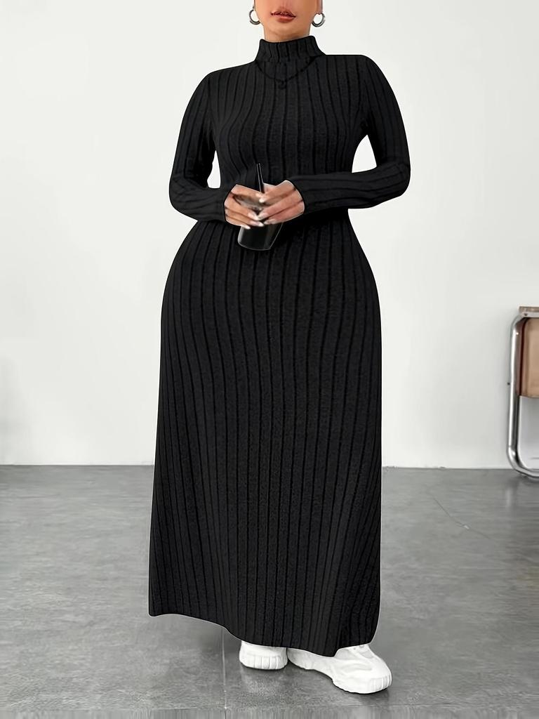 Plus Size High Neck Dress - Autumn/Winter European & American Style for Women
