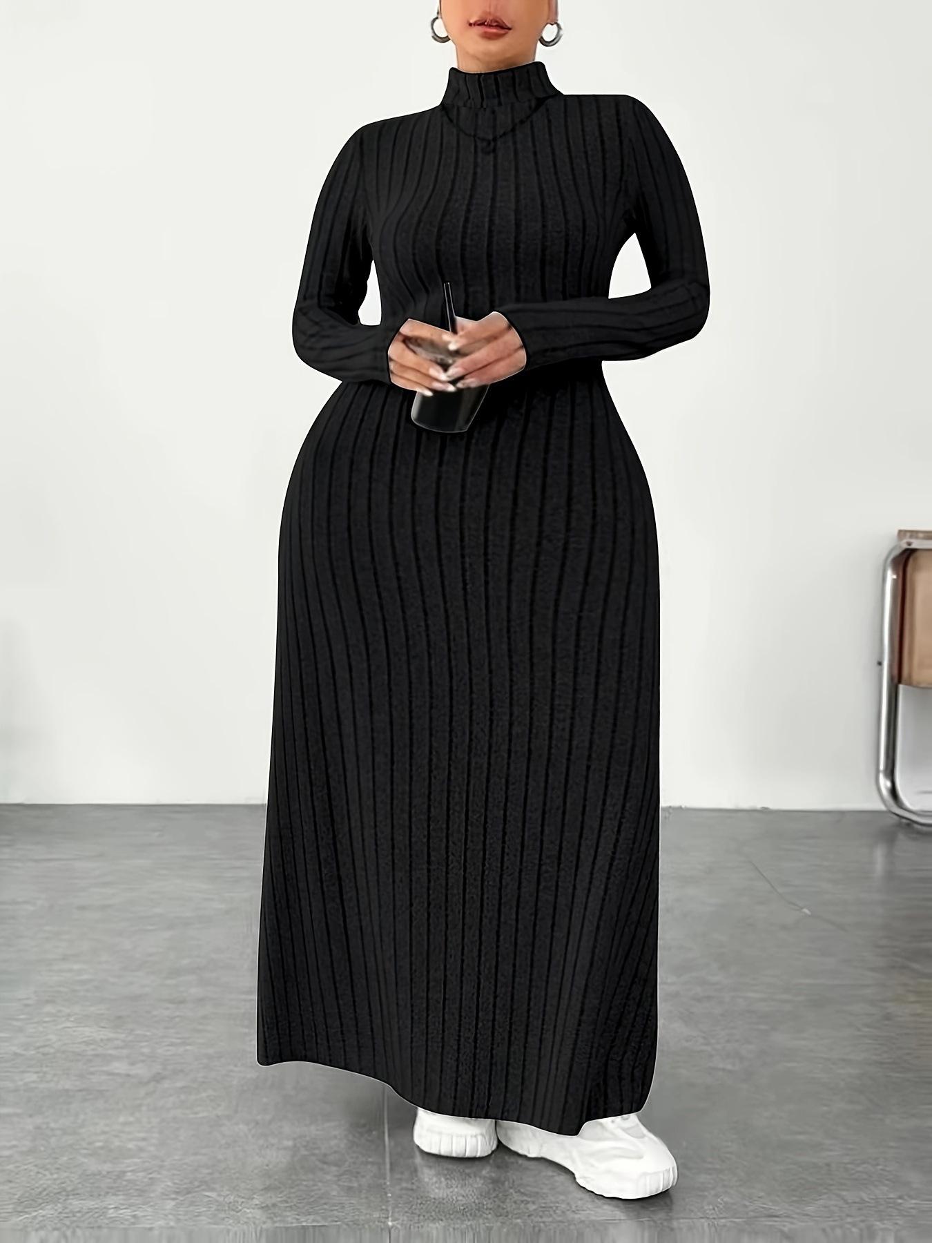

Plus Size High Neck Dress - Autumn/Winter European & American Style for Women 5XL чорний