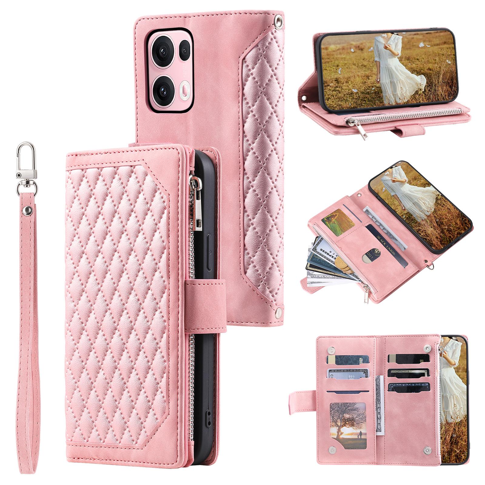 

Style 005 For Oppo Reno13 Pro 5G Wallet Case Rhombus Stitching Line PU Leather Phone Cover Rose Gold
