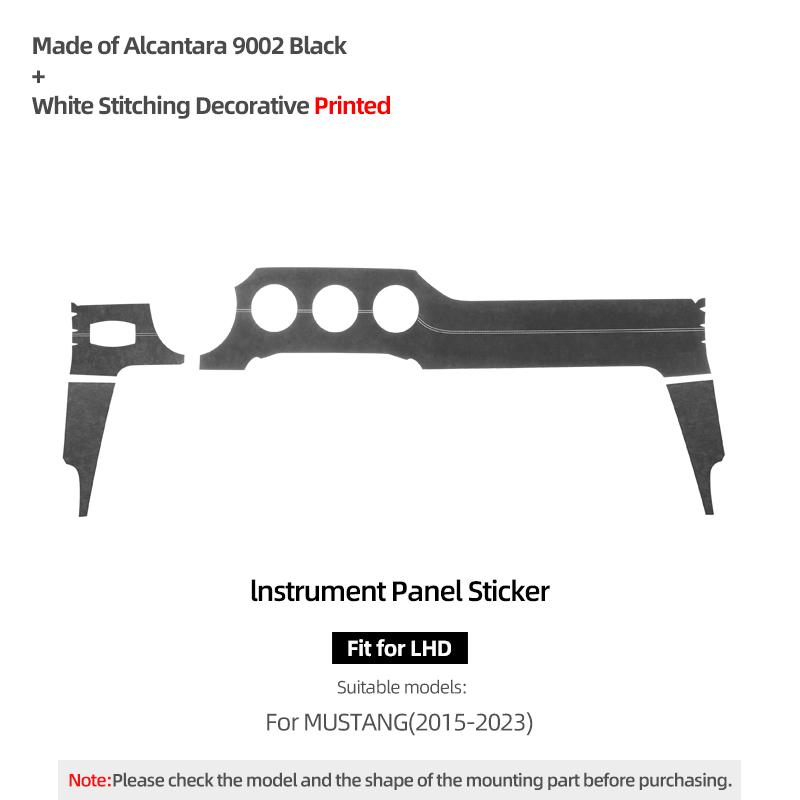 

For Ford Mustang 2015-2023 Made of Alcantara Car Interior Dashboard Panel Trim Strips Instrument Stickers Tuning Accessories 9002 Black LHD