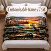 Dinosaur Theme Soft Blanket Personalized Custom Name Text Print Warm Blanket Home Sofa Bedroom Decor