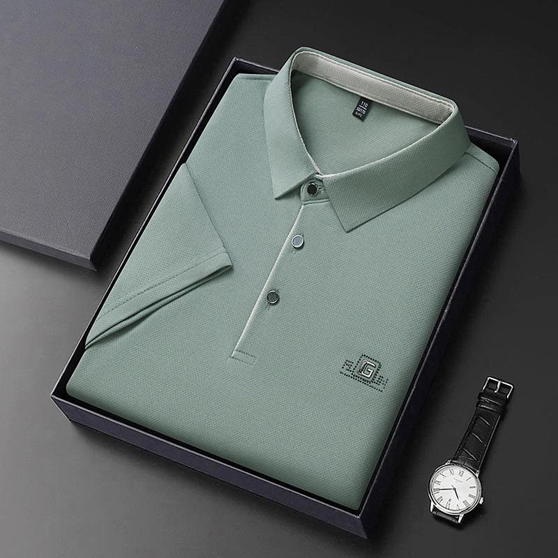 STORN New Men's Business Casual Short Sleeved Shirt with Badge Solid Color Polo Shirt Fashionable Breathable Comfortable Versatile Top