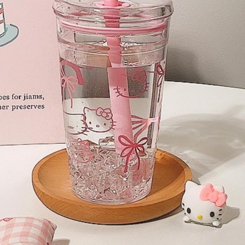 Sanrio Anime Hello Kitty Straw Plastic Water Cup Large Capacity Portable Pc High Temperature Resistant Cup Student Cup Girl Gift