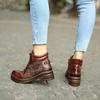 Johnature Genuine Leather Retro Shoes Women Boots Zip Round Toe Mixed Colors Sewing Handmade Concise Platform Boots