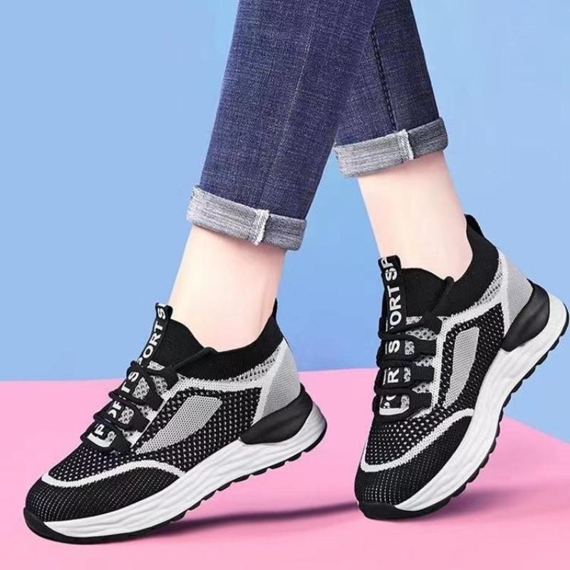 

2024 Spring and Autumn Fashion Women s Shoes New Round Toe Color Blocked Low Heel Mesh Breathable Lace-up Women s Sports Shoes 40 чорний