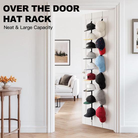 Door Hat Rack Two-Way Hanging Caps with Display Hooks Hanger Bedroom Entrance Garage Doors Baseball Caps Storage Organizer Hanger Rack