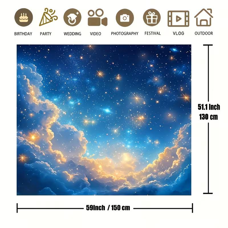 2D Celestial Cloudscape Tapestry Whimsical Sky with Stars and Pastel Clouds Wall Decor 47.2x31.5inch/120*80cm