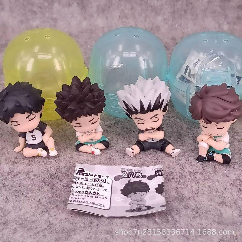 4pcsSet Anime Haikyuu Sleeping Shoulder-To-Shoulder Q Version 3rd Generation Gashapon Toy Figures Desktop Decoration Doll Gifts