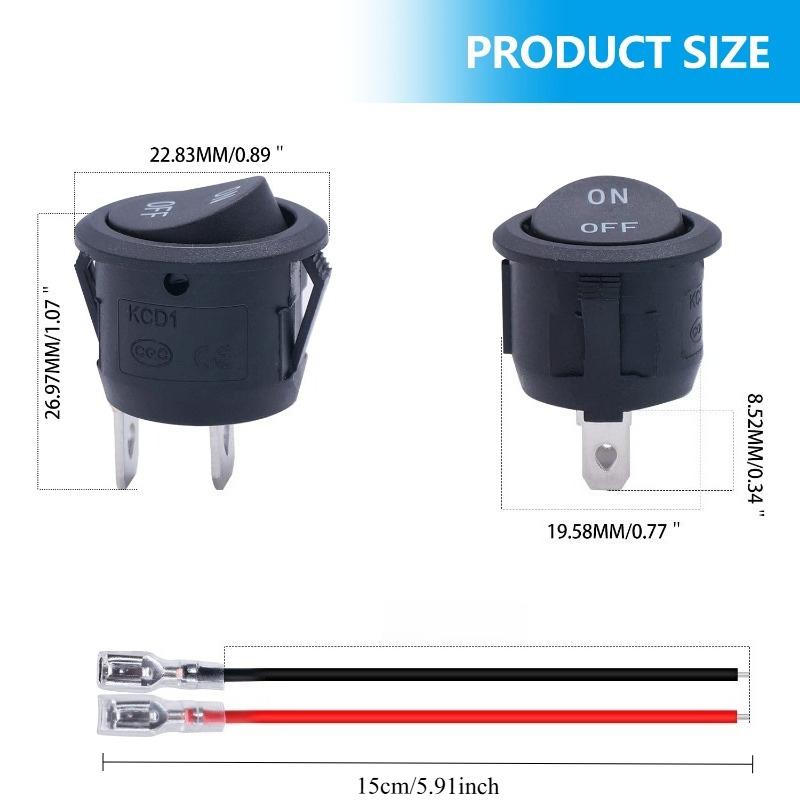 5PCS Ship Switch Top Circle Bottom Round Rocker Opening 20MM 3 Pins 2 Gears/3 Gears with 15CM Terminal Wires