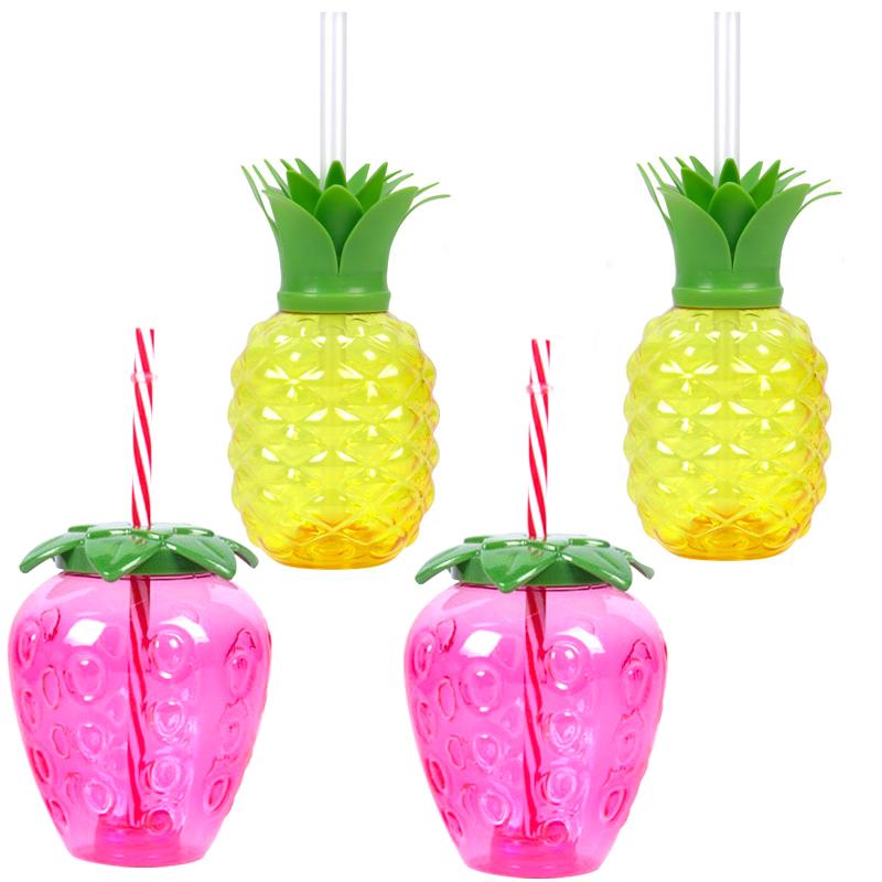 6/10pcs Hawaiian Party Decoration Pineapple Strawberry Drinking Cup Juice Cups Hawaii Luau Birthday Summer Tropical Party Decor