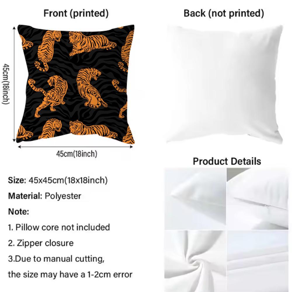 Popular Tigers Print Cushion Cover Soft Washable Pillow Case Multi-Scene For Couch Bed Travel Office Use