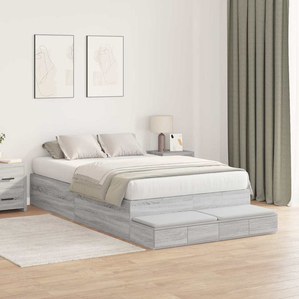 Storage Bed Frame Grey Sonoma 120 cm Particleboard