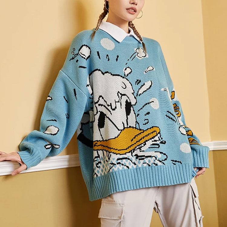 Li Ning X Disney Collaboration Sports Lifestyle Series Cartoon Pattern Loose Pullover Sweater Unisex Sweater Blue AMBR018-1