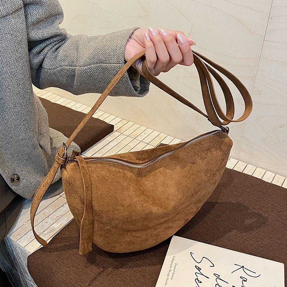 Einfache Wildleder Crossbody Tasche Reißverschluss Weiche Umhängetasche Pendeltasche Pendeln