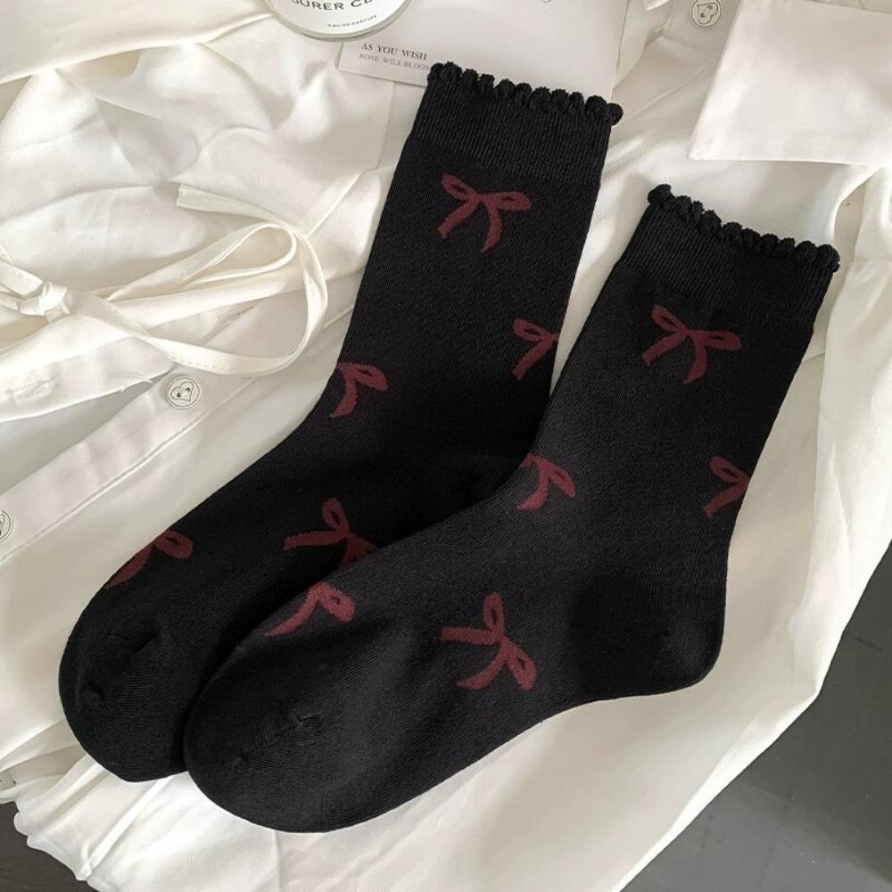 

2 Pairs Knited Middle Tube Socks Cute Women‘s Socks New Cotton Socks for Girls чёрный