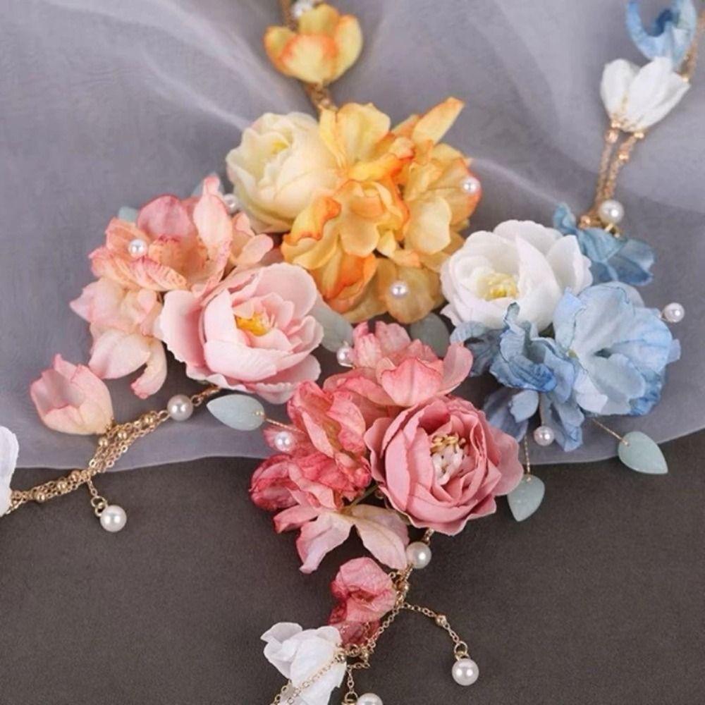 Artificial Flower Hairpin Forks Chinese Hanfu Hair Accessories For Women U-shaped Hair Clip Fork Headwear Vinatge Wedding Hair