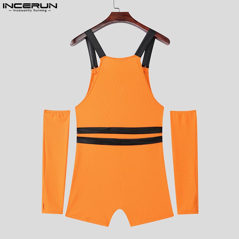 INCERUN Men Patchwork Strap Sleeveless Bandage Tanks Jumpsuits Bodysuits Underwear with Oversleeve