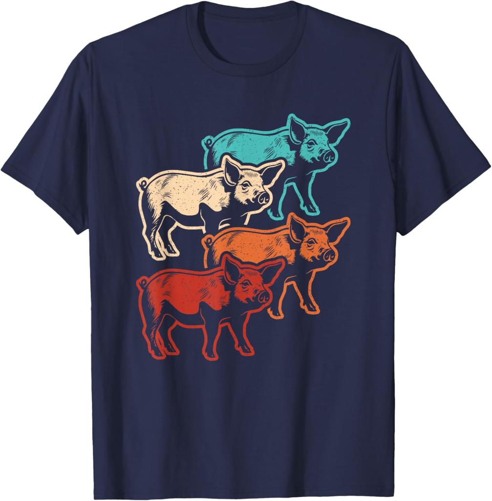 Retro Pigs Graphic Tee Vintage Farm Animal Lover Farmer Men Women T-Shirt